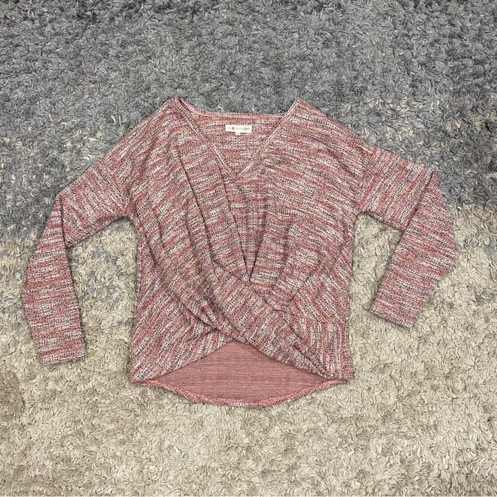Lou & Grey Womens Textured Knit Twist Front Top Size Small Pink.